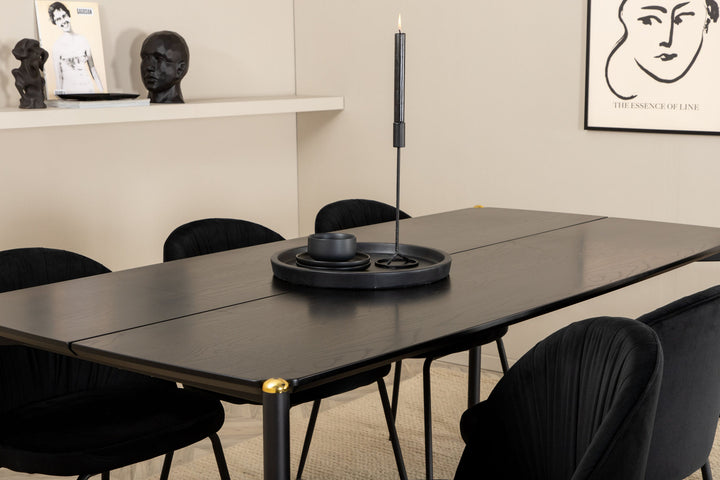 Venture Home Pelle Dining Table , Black black Black+Wrinkles Dining Chair , Black Legs , Black Velvet_6