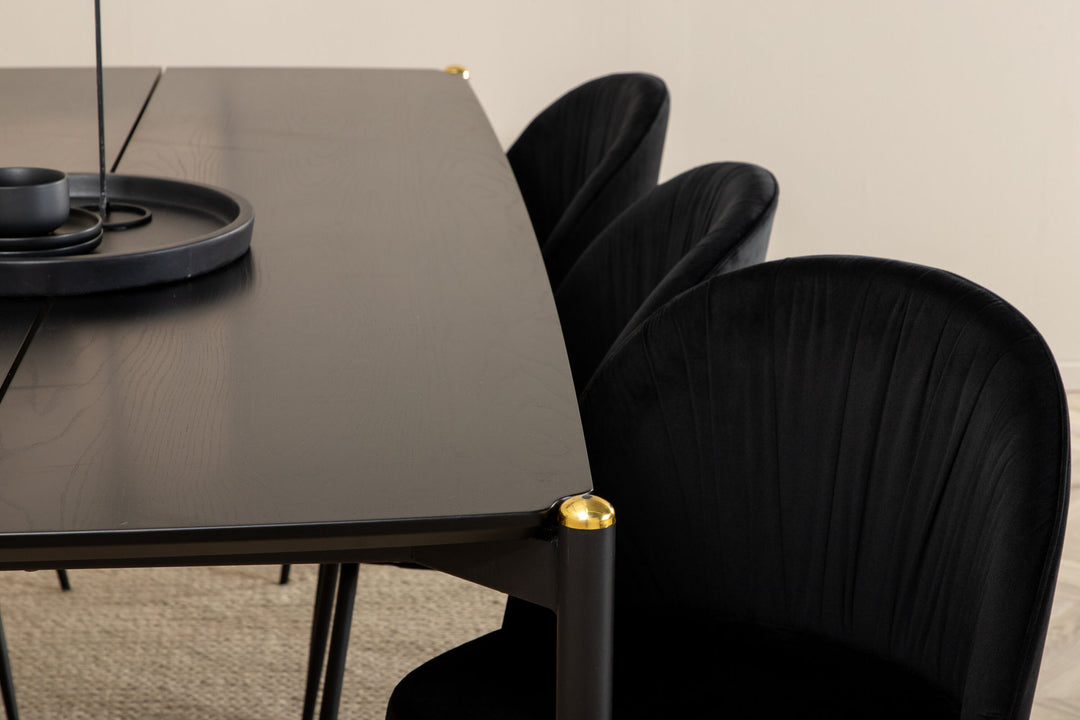 Venture Home Pelle Dining Table , Black black Black+Wrinkles Dining Chair , Black Legs , Black Velvet_6