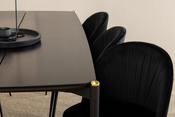 Venture Home Pelle Dining Table , Black black Black+Wrinkles Dining Chair , Black Legs , Black Velvet_6