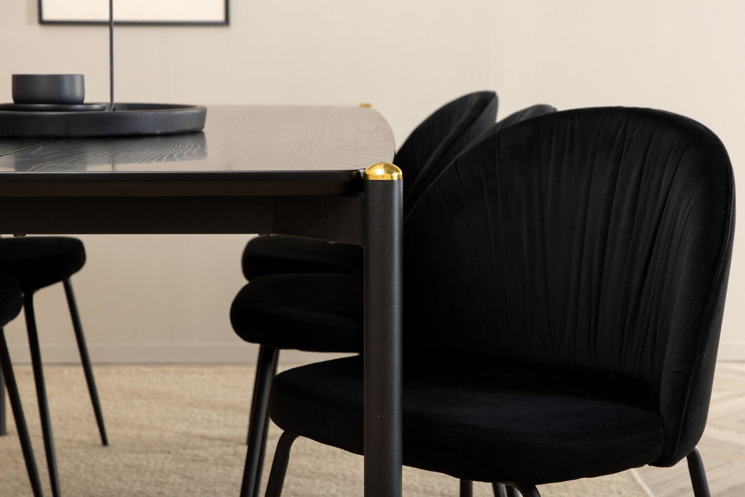 Venture Home Pelle Dining Table , Black black Black+Wrinkles Dining Chair , Black Legs , Black Velvet_6