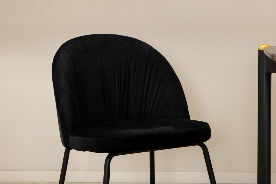 Venture Home Pelle Dining Table , Black black Black+Wrinkles Dining Chair , Black Legs , Black Velvet_6