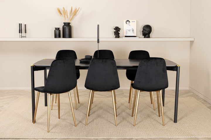 Venture Home Pelle Dining Table , Black black Black+Polar Dining Chair , Black Brass_6