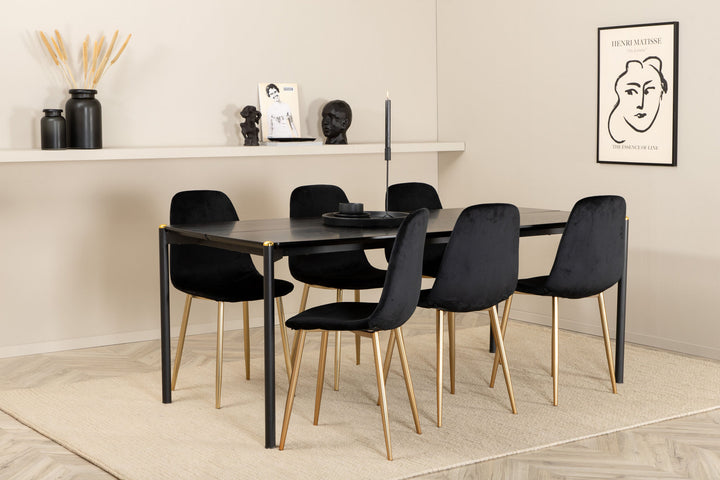 Venture Home Pelle Dining Table , Black black Black+Polar Dining Chair , Black Brass_6