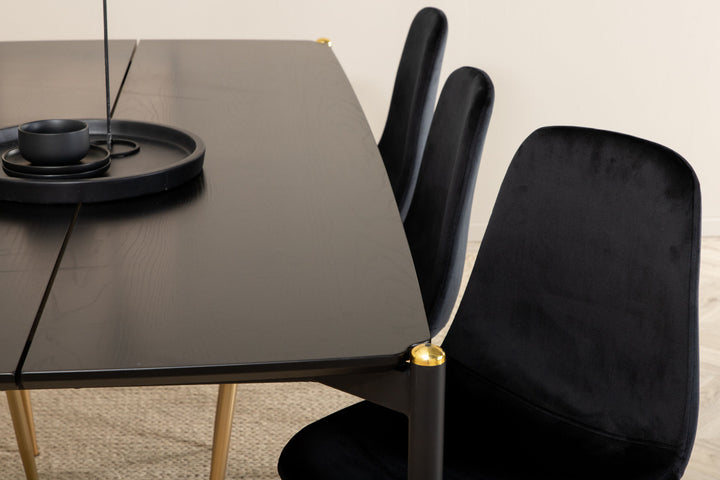 Venture Home Pelle Dining Table , Black black Black+Polar Dining Chair , Black Brass_6