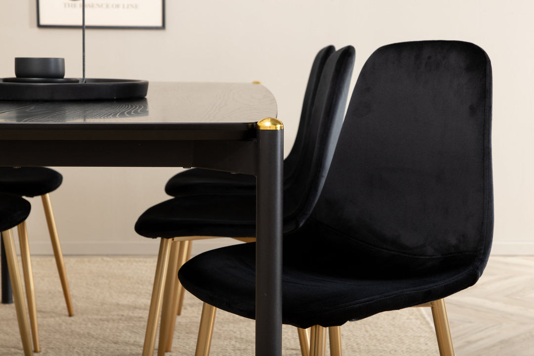 Venture Home Pelle Dining Table , Black black Black+Polar Dining Chair , Black Brass_6
