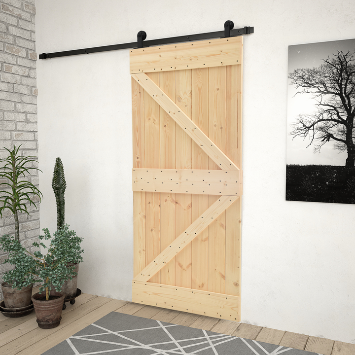 Skydedør Naturfarvet og sort 100 x 210 cm Massivt fyrretræ