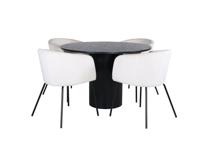 Venture Home Bianca Round Dining Table - Black / Black Veneer+Berit Chair - Black / Beige Velvet_4