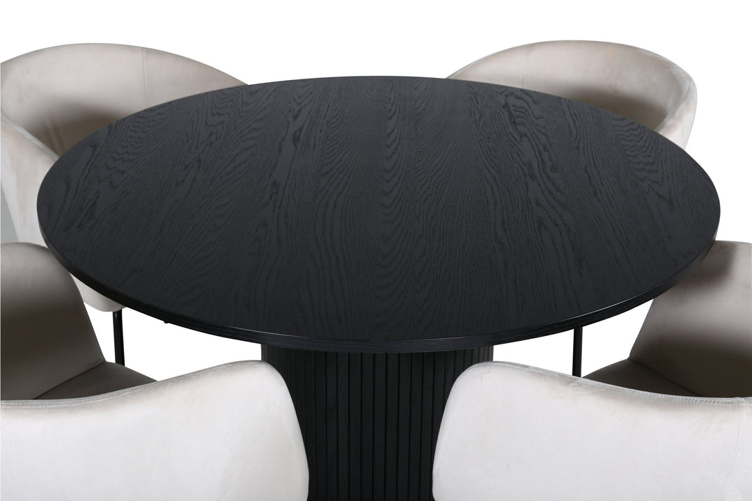 Venture Home Bianca Round Dining Table - Black / Black Veneer+Berit Chair - Black / Beige Velvet_4