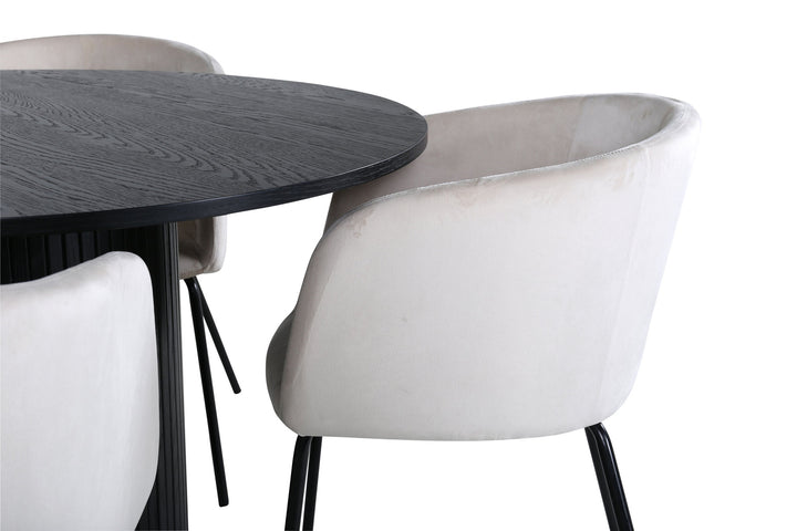 Venture Home Bianca Round Dining Table - Black / Black Veneer+Berit Chair - Black / Beige Velvet_4