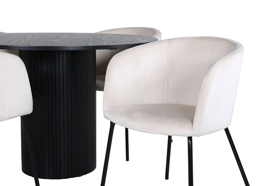 Venture Home Bianca Round Dining Table - Black / Black Veneer+Berit Chair - Black / Beige Velvet_4