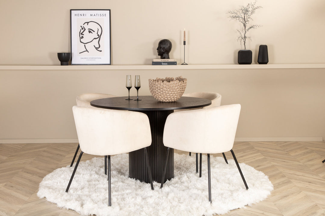 Venture Home Bianca Round Dining Table - Black / Black Veneer+Berit Chair - Black / Beige Velvet_4