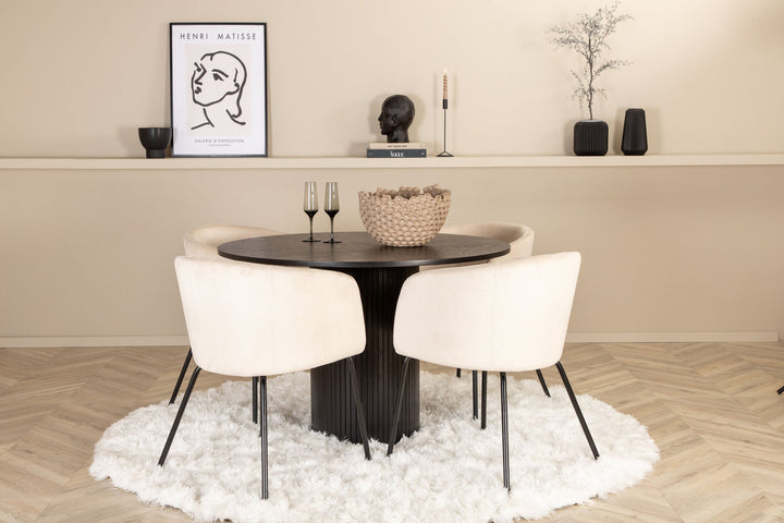 Venture Home Bianca Round Dining Table - Black / Black Veneer+Berit Chair - Black / Beige Velvet_4