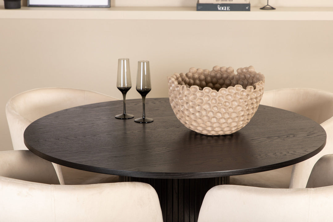 Venture Home Bianca Round Dining Table - Black / Black Veneer+Berit Chair - Black / Beige Velvet_4