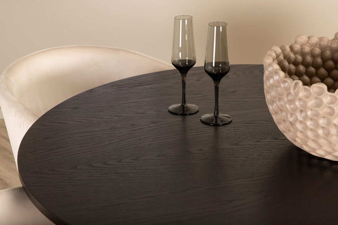 Venture Home Bianca Round Dining Table - Black / Black Veneer+Berit Chair - Black / Beige Velvet_4