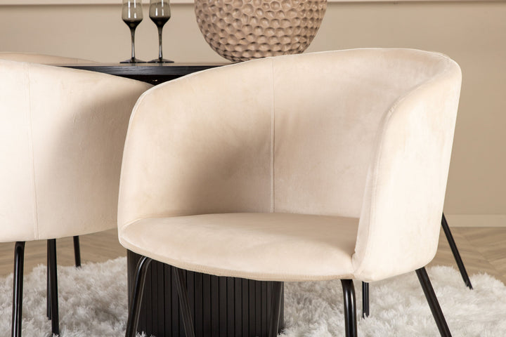 Venture Home Bianca Round Dining Table - Black / Black Veneer+Berit Chair - Black / Beige Velvet_4