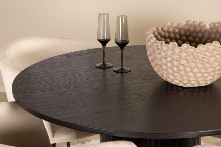 Venture Home Bianca Round Dining Table - Black / Black Veneer+Berit Chair - Black / Beige Velvet_4
