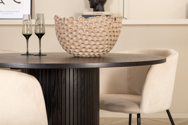 Venture Home Bianca Round Dining Table - Black / Black Veneer+Berit Chair - Black / Beige Velvet_4