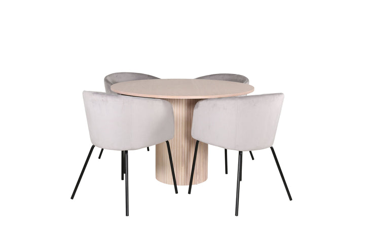 Venture Home Bianca Round Dining Table - White Wash / Black Veneer+Berit Chair - Black / Light Grey Velvet_4