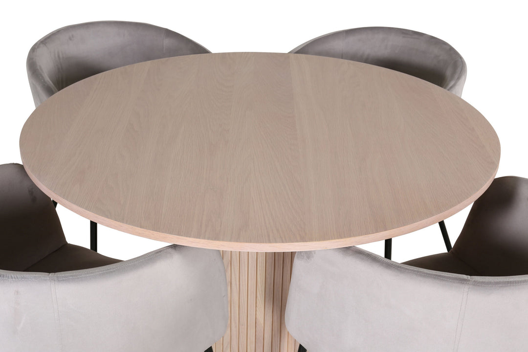 Venture Home Bianca Round Dining Table - White Wash / Black Veneer+Berit Chair - Black / Light Grey Velvet_4