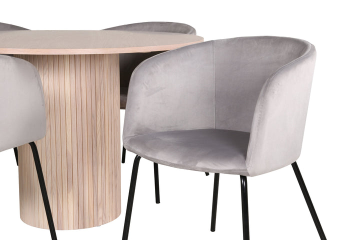 Venture Home Bianca Round Dining Table - White Wash / Black Veneer+Berit Chair - Black / Light Grey Velvet_4