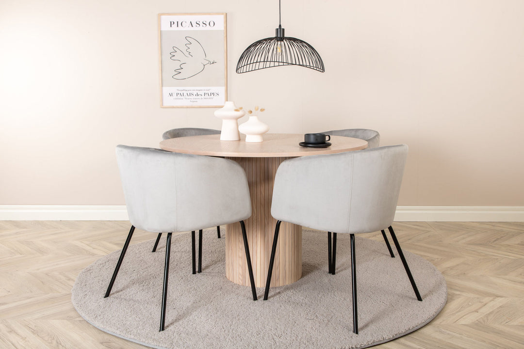 Venture Home Bianca Round Dining Table - White Wash / Black Veneer+Berit Chair - Black / Light Grey Velvet_4