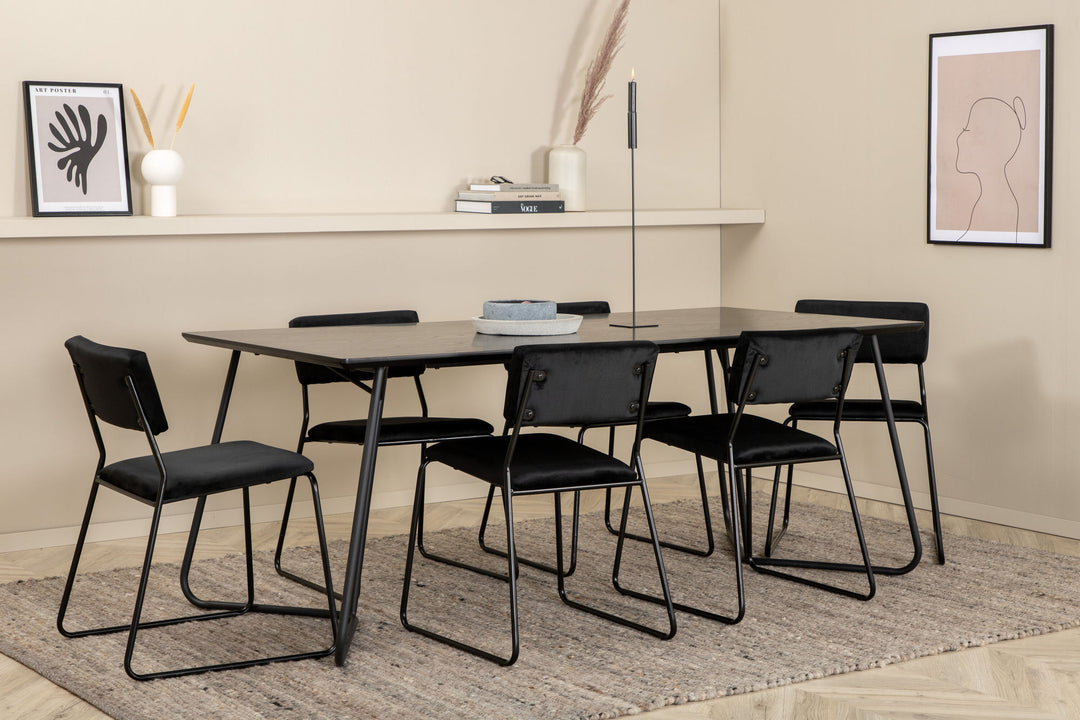 Venture Home Petra Dining Table , Black Black Veneer+Kenth Chair , Black Black Velvet_6