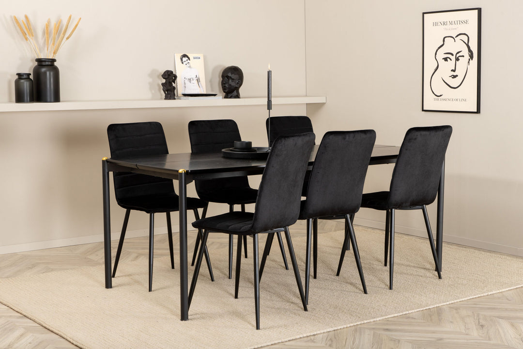 Venture Home Pelle Dining Table , Black black Black+Windu Lyx Chair , Black Black Velvet_6