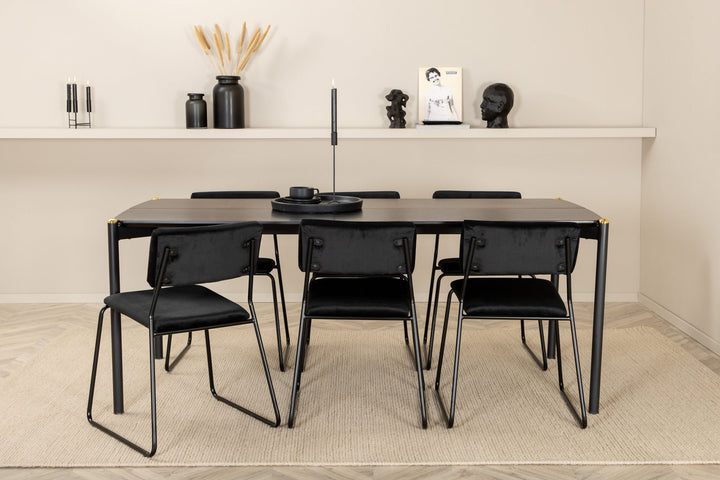 Venture Home Pelle Dining Table , Black black Black+Kenth Chair , Black Black Velvet_6