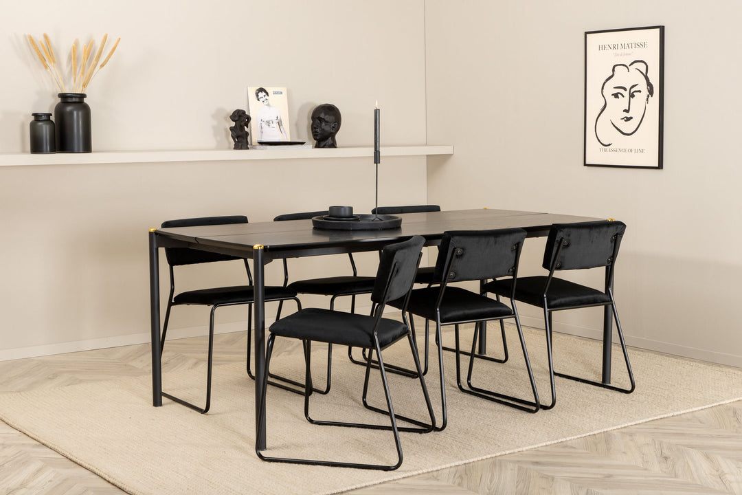 Venture Home Pelle Dining Table , Black black Black+Kenth Chair , Black Black Velvet_6