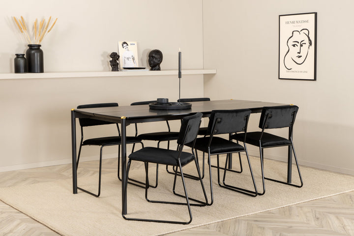 Venture Home Pelle Dining Table , Black black Black+Kenth Chair , Black Black Velvet_6