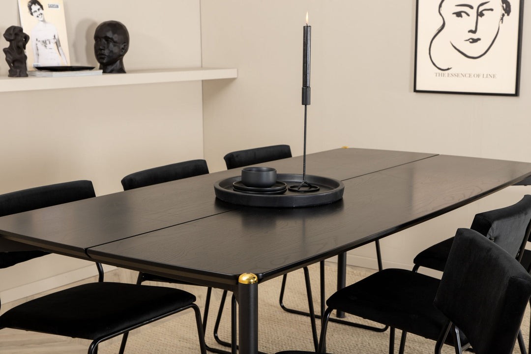 Venture Home Pelle Dining Table , Black black Black+Kenth Chair , Black Black Velvet_6