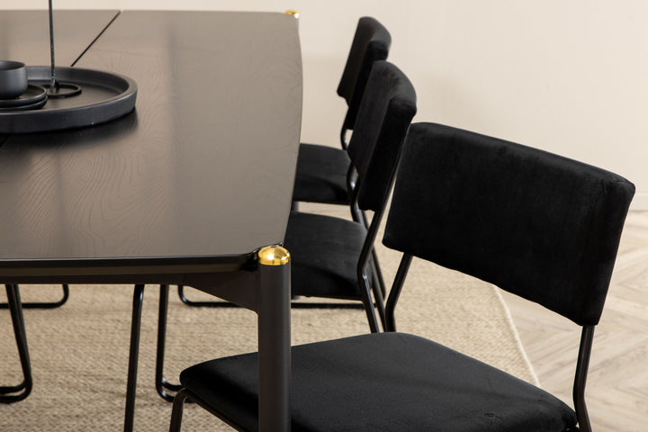 Venture Home Pelle Dining Table , Black black Black+Kenth Chair , Black Black Velvet_6