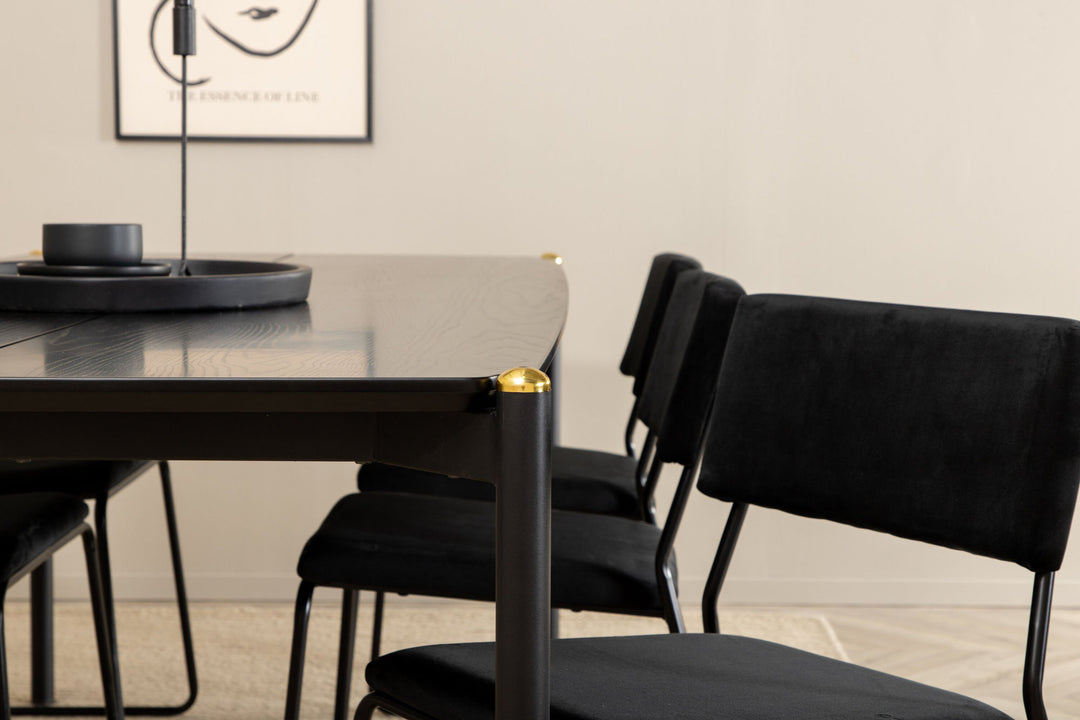 Venture Home Pelle Dining Table , Black black Black+Kenth Chair , Black Black Velvet_6