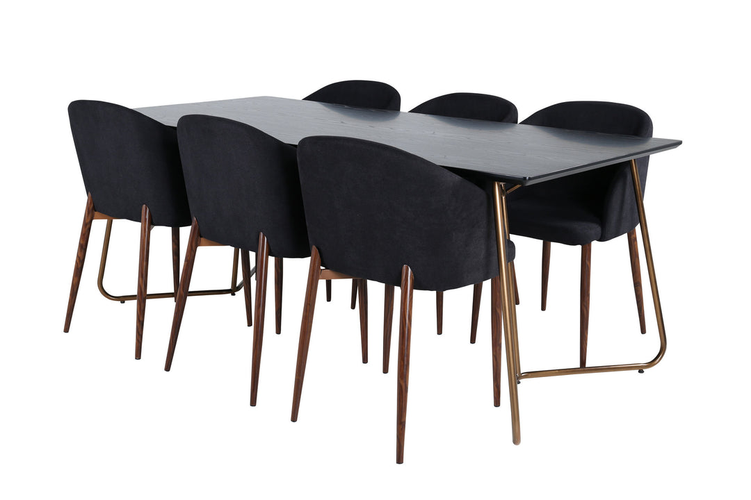 Venture Home Petra Dining Table , Distressed Copper Black Veneer+Arch Dining Chair , Walnut Legs , Black Fabric_6