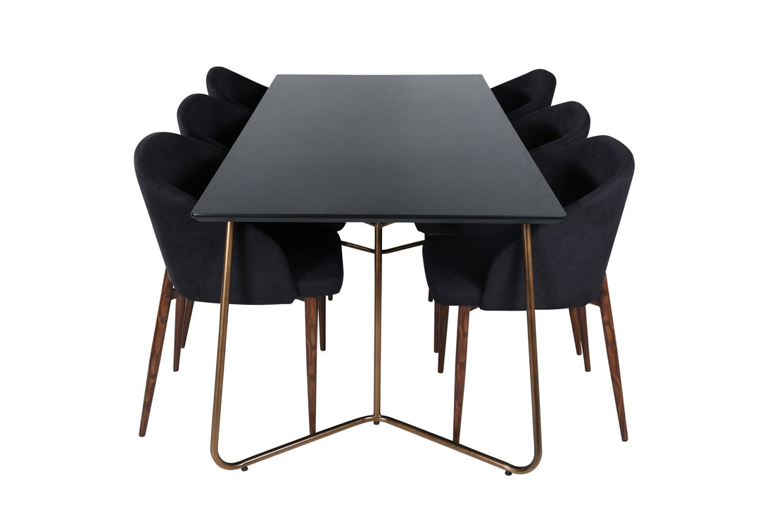 Venture Home Petra Dining Table , Distressed Copper Black Veneer+Arch Dining Chair , Walnut Legs , Black Fabric_6