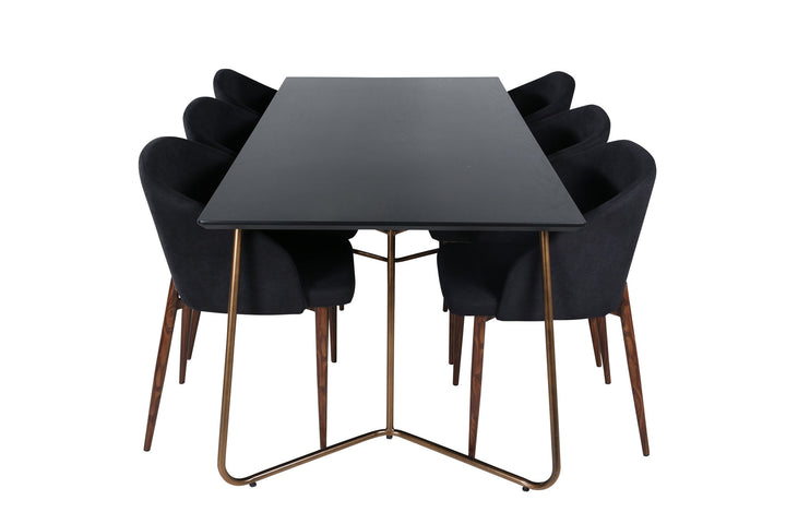 Venture Home Petra Dining Table , Distressed Copper Black Veneer+Arch Dining Chair , Walnut Legs , Black Fabric_6