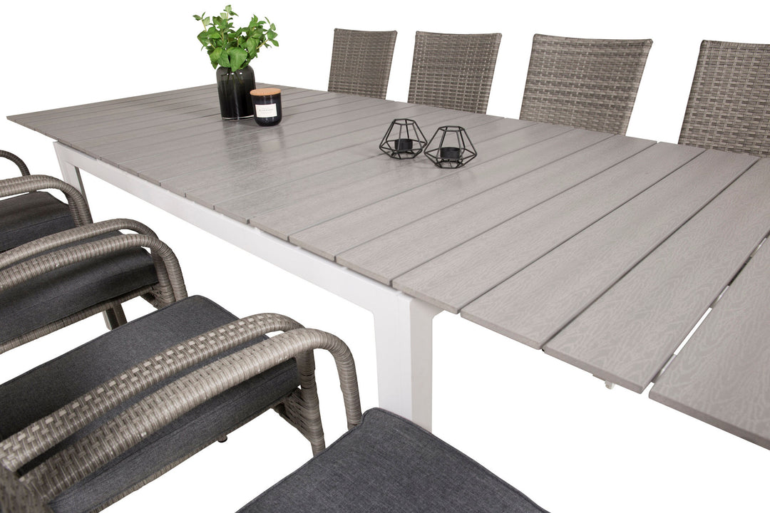 Venture Home Levels Bord 160/240 - Hvid/Grå - 8 stk. Anna Stol - Grå