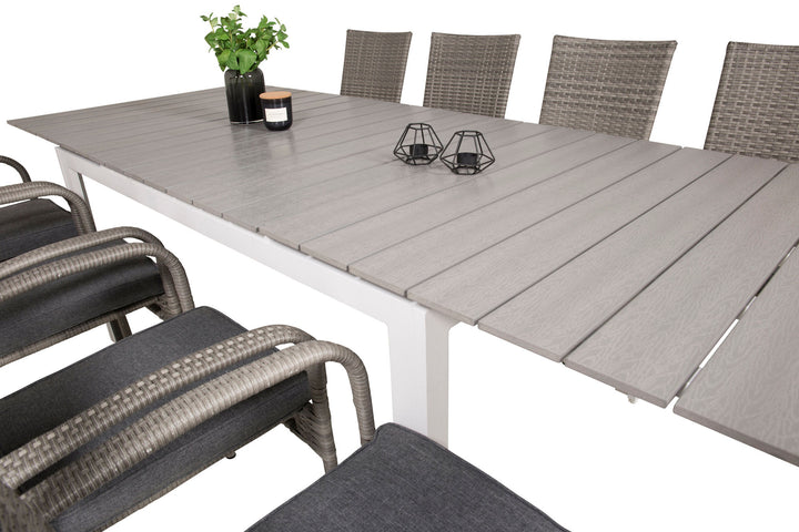 Venture Home Levels Bord 160/240 - Hvid/Grå - 8 stk. Anna Stol - Grå