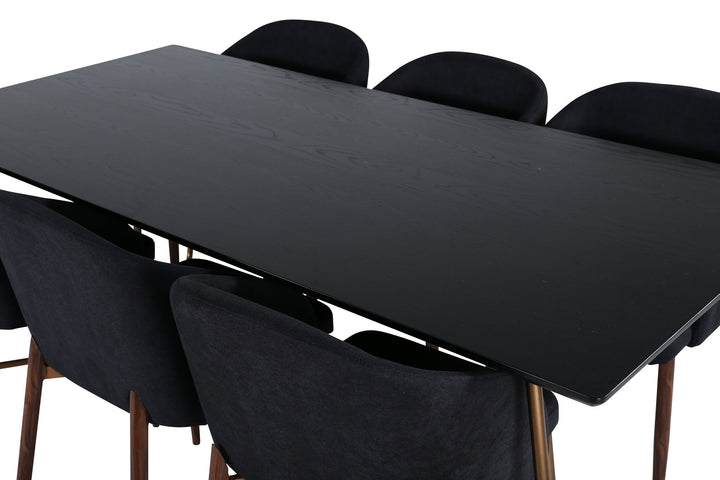 Venture Home Petra Dining Table , Distressed Copper Black Veneer+Arch Dining Chair , Walnut Legs , Black Fabric_6