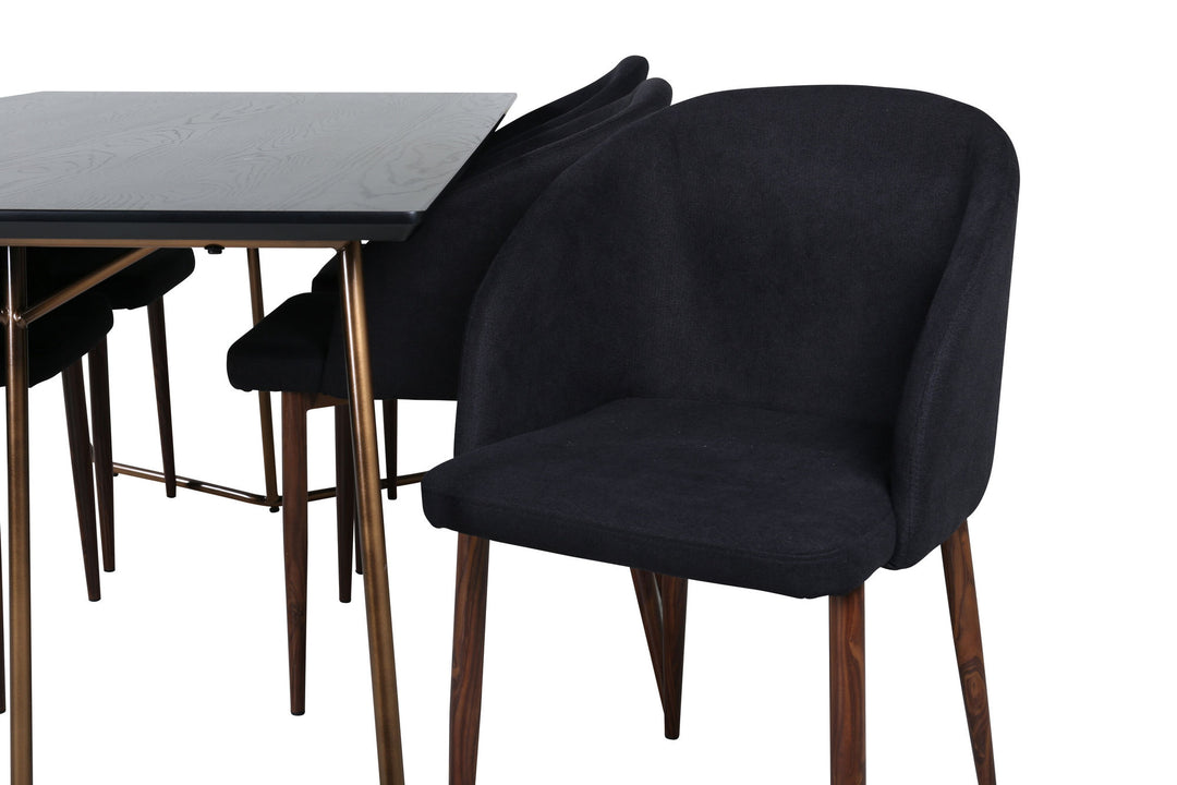 Venture Home Petra Dining Table , Distressed Copper Black Veneer+Arch Dining Chair , Walnut Legs , Black Fabric_6