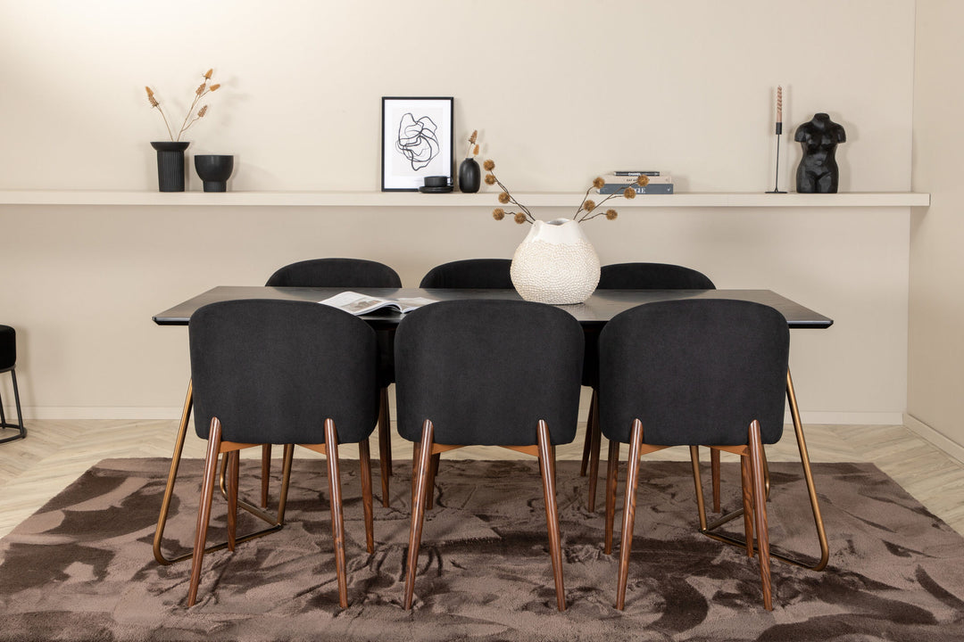 Venture Home Petra Dining Table , Distressed Copper Black Veneer+Arch Dining Chair , Walnut Legs , Black Fabric_6