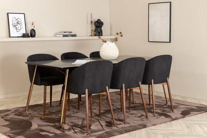 Venture Home Petra Dining Table , Distressed Copper Black Veneer+Arch Dining Chair , Walnut Legs , Black Fabric_6