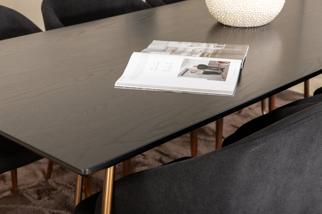 Venture Home Petra Dining Table , Distressed Copper Black Veneer+Arch Dining Chair , Walnut Legs , Black Fabric_6