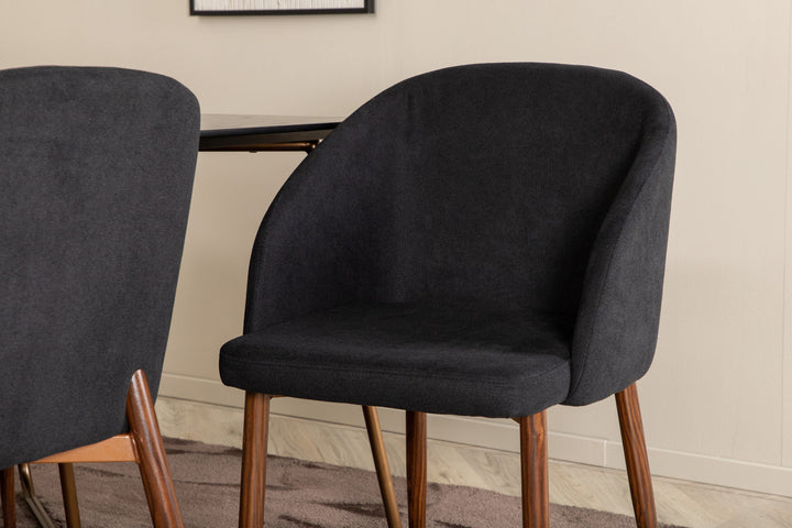 Venture Home Petra Dining Table , Distressed Copper Black Veneer+Arch Dining Chair , Walnut Legs , Black Fabric_6
