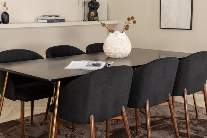 Venture Home Petra Dining Table , Distressed Copper Black Veneer+Arch Dining Chair , Walnut Legs , Black Fabric_6