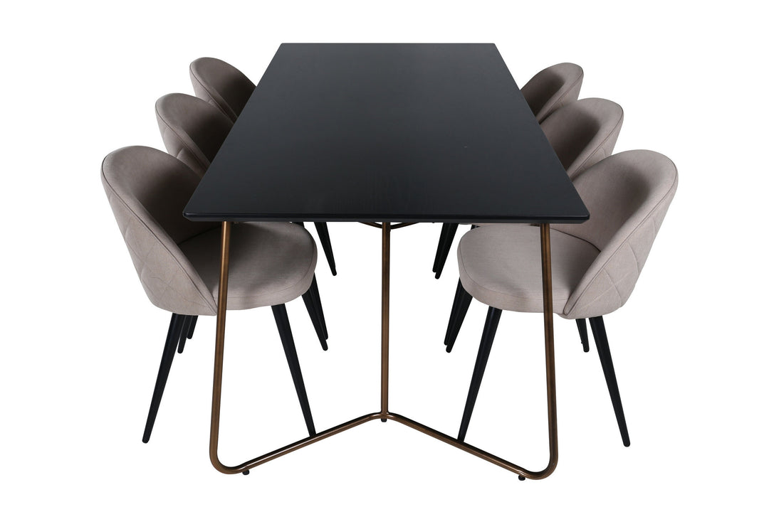 Venture Home Petra Dining Table , Distressed Copper Black Veneer+Velvet Stitches Chair , Black Beige Fabric (Polyester linen )_6