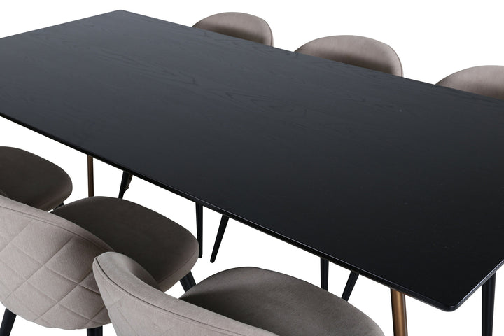 Venture Home Petra Dining Table , Distressed Copper Black Veneer+Velvet Stitches Chair , Black Beige Fabric (Polyester linen )_6