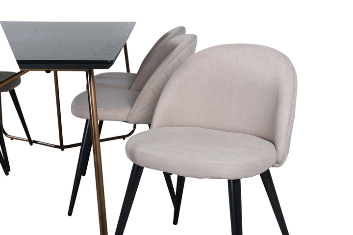 Venture Home Petra Dining Table , Distressed Copper Black Veneer+Velvet Stitches Chair , Black Beige Fabric (Polyester linen )_6