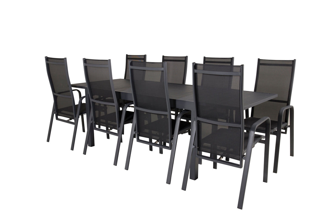 Venture Home Marbella Dining Table 160/240*100*H75 - Black+Copacabana Recliner Chair (stackable) - Black Alu / Black Textilene_8