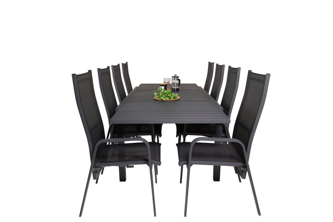 Venture Home Marbella Dining Table 160/240*100*H75 - Black+Copacabana Recliner Chair (stackable) - Black Alu / Black Textilene_8